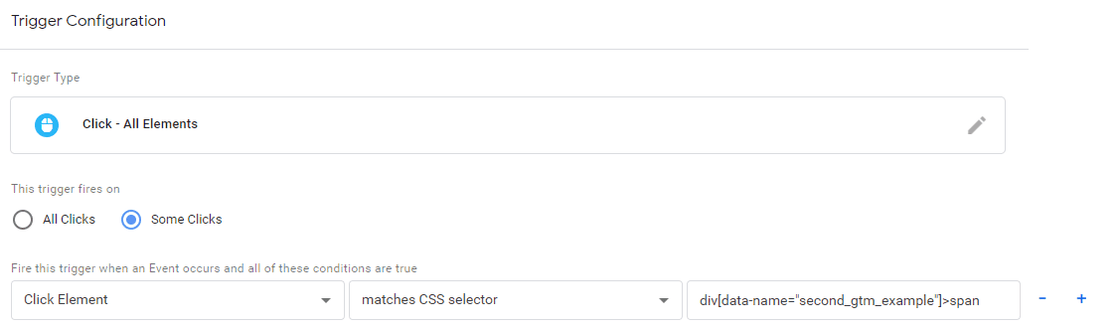 Seletor CSS: div[data-name="second_gtm_example"]>span