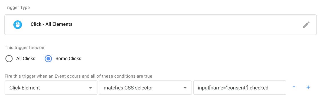 Seletor CSS: input[name="consent"]:checked