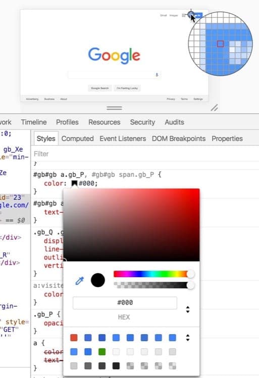 Copiando a cor de outros elementos do HTML usando o Developer Tools