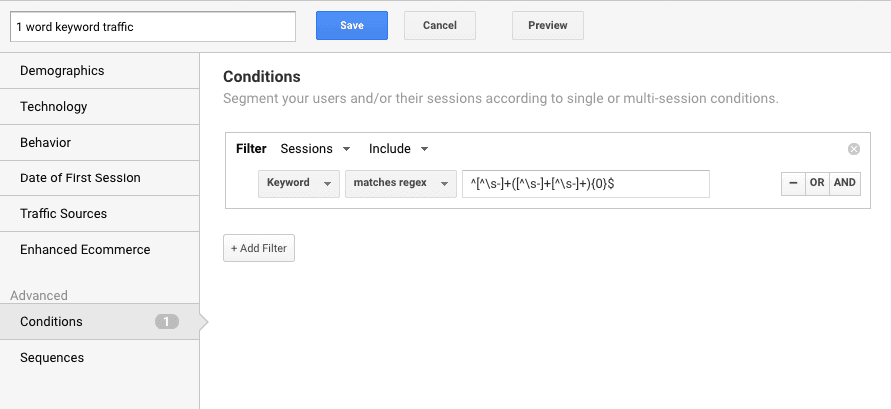 Segmento Customizado para palavras-chaves no Google Analytics