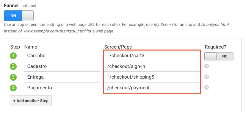 Usando expressão regular para criar um funil de meta no Google Analytics