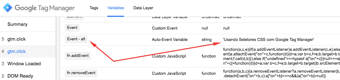 Debugando a Variável de evento automático