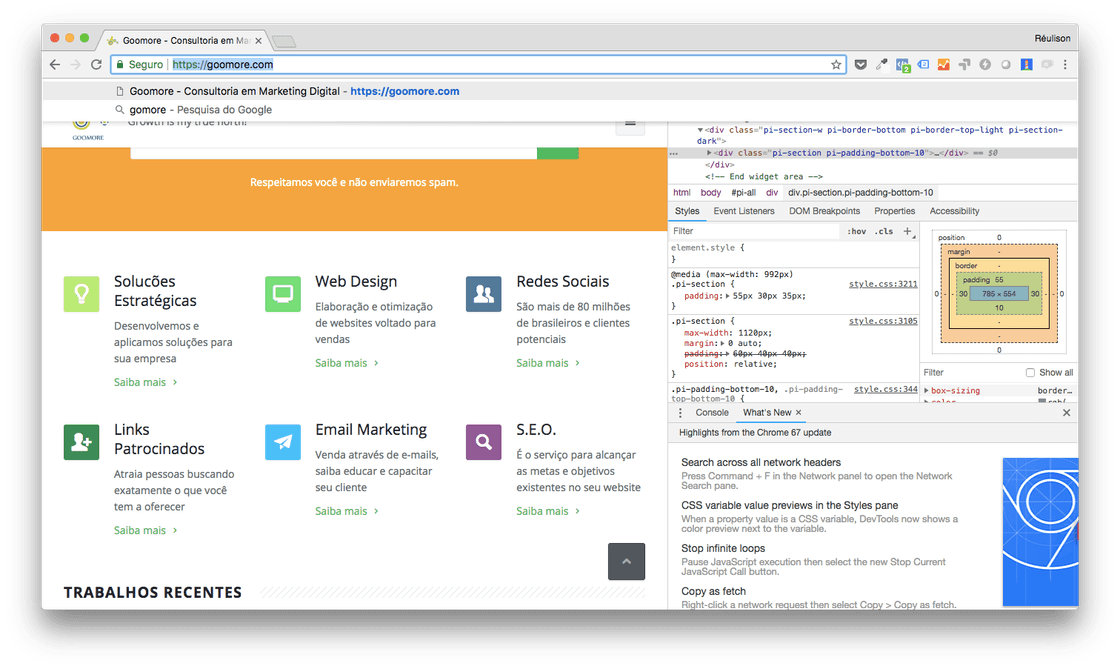 Painel do Inspecionar Elemento