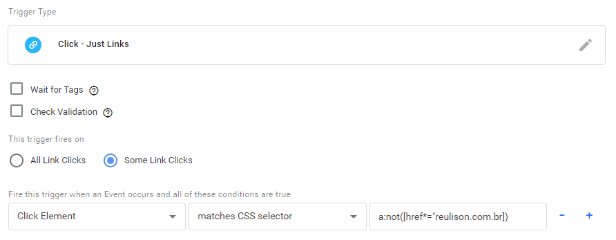 Seletor CSS: a:not([href*="reulison.com.br])
