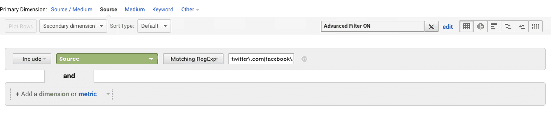 Filtro avançado usando regex para identificar algumas mídias sociais