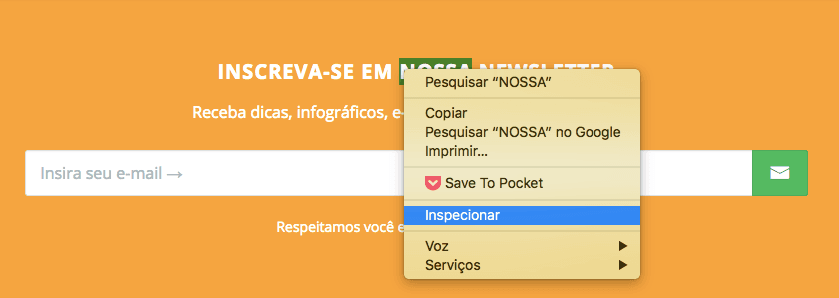 Usando a função Inspecionar do navegador