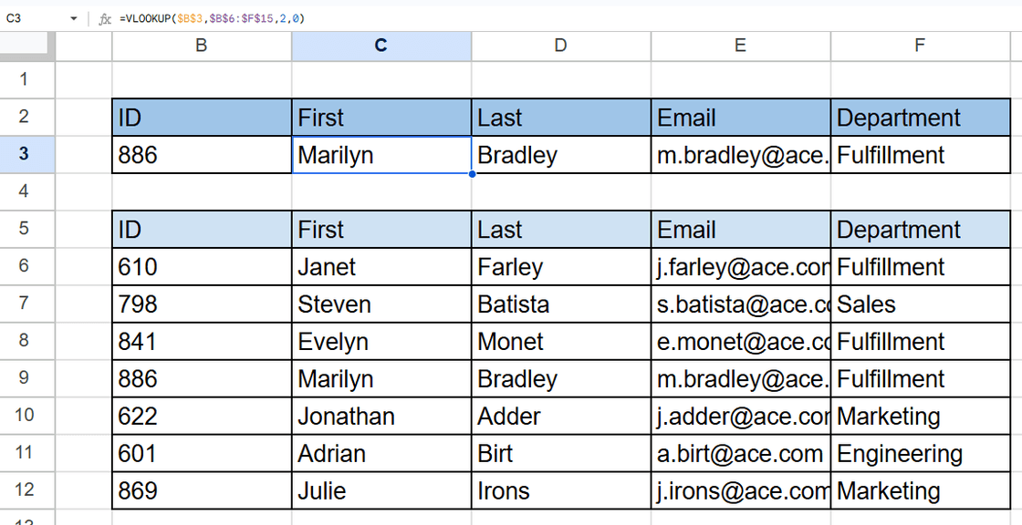 Ilustração da necessidade de usar referências absolutas (com $) no argumento 'table_array' da função VLOOKUP. Sem o travamento (ex: $G$5:$H$10), a faixa de busca se desloca incorretamente ao copiar a fórmula para outras células, causando erros.