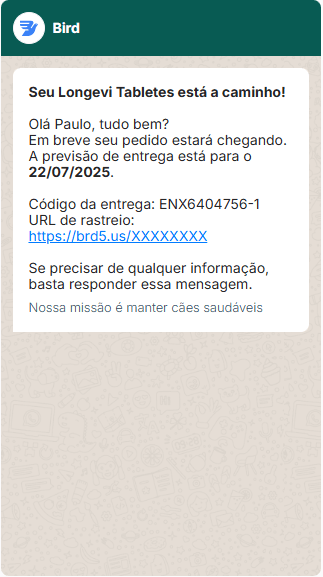 Mensagem de WhatsApp de Entrega