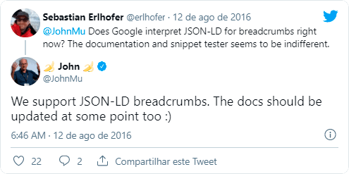 Tweet de @JohnMu sobre Breacrumbs Tweet de John Mu sobre Breacrumbs