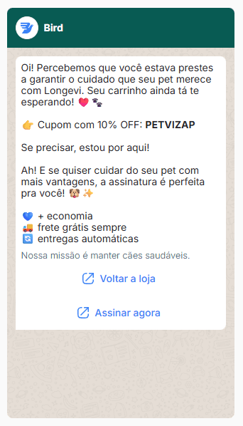 Mensagem de WhatsApp na versão anterior Mensagem de WhatsApp na versão anterior